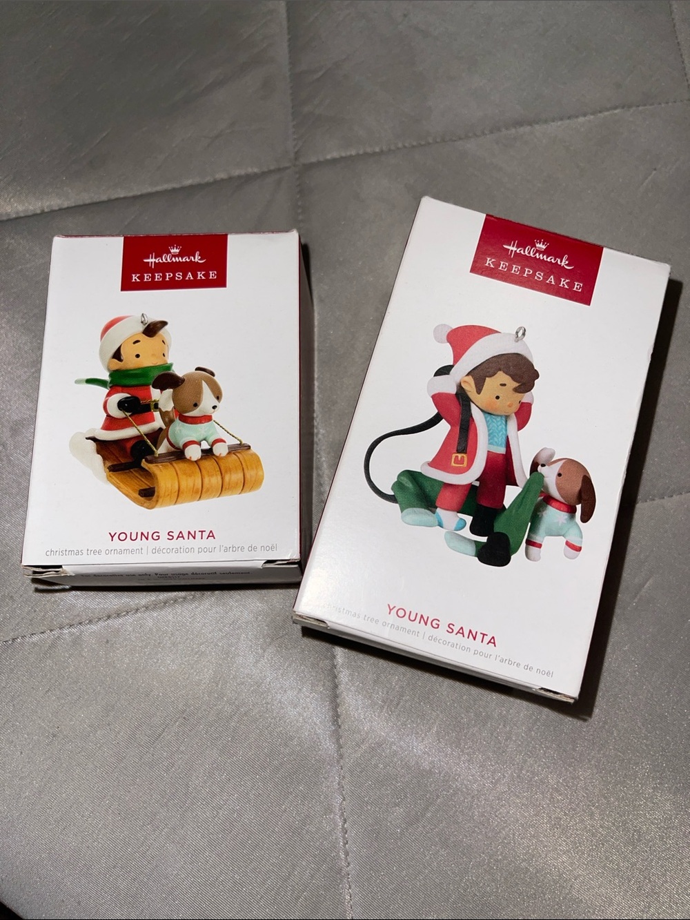 Hallmark Young Santa Ornament Pair - Red, Green & White